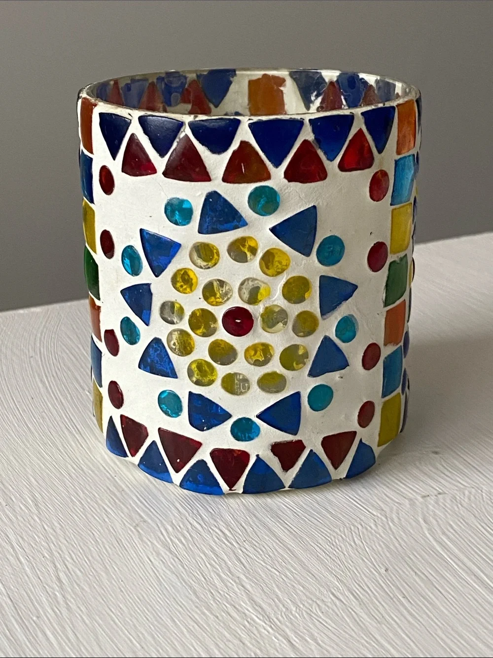 Vintage Handcrafted Multicolor Mosaic Candle Holder 3.5